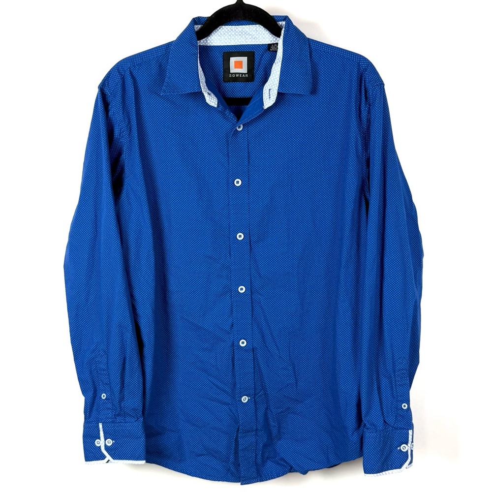 Blue Casual Button Down Shirt with White Trim